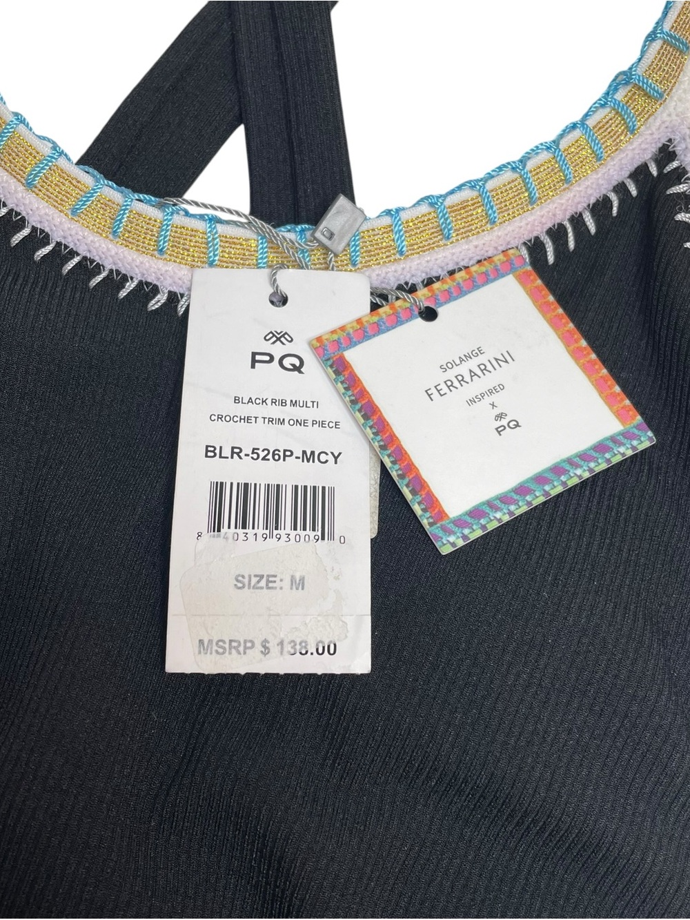 PQ Swim x Solange Ferrarini Crochet Trim One Piece Swim Suit Black Medium New - Picture 2 of 6